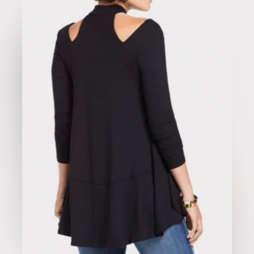 Free People Downtown Girl Black Cut Out Flowy Mock Turtleneck S - Picture 3 of 13
